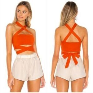 Revolve✨Superdown Elva Halter Tie Top in Poppy Small